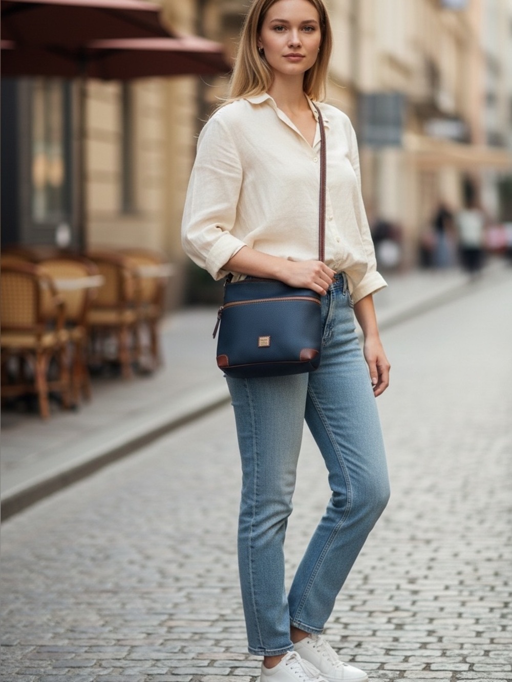 Dooney and Bourke Leather-Trim Crossbody Bag in Teal and Brown